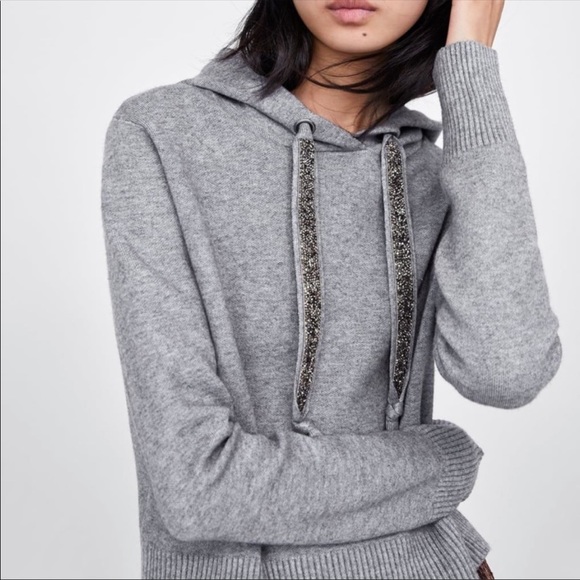 *NEW Zara Gray Knit Hoodie Top - Picture 3 of 8